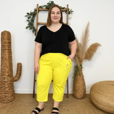 T581- Pantacourt stretch uni JST (T38-T52) - jaune - 58