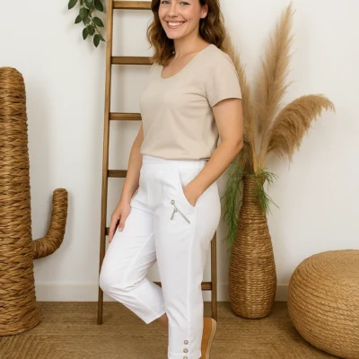 T581- Pantacourt stretch uni JST (T38-T52) - blanc - 58