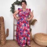L342- Robe longue By One (T40-T48) - rouge-bleu - 48