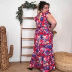 L342- Robe longue By One (T40-T48) - rouge-bleu - 48