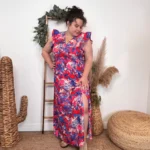 L342- Robe longue By One (T40-T48) - rouge-bleu - 48