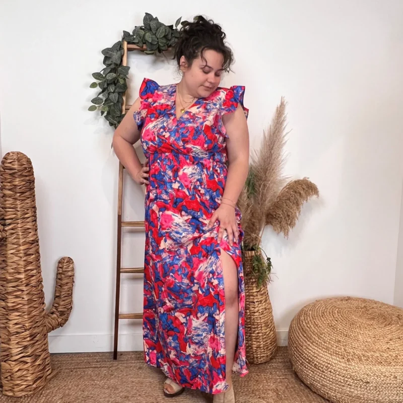 L342- Robe longue By One (T40-T48) - rouge-bleu - 48