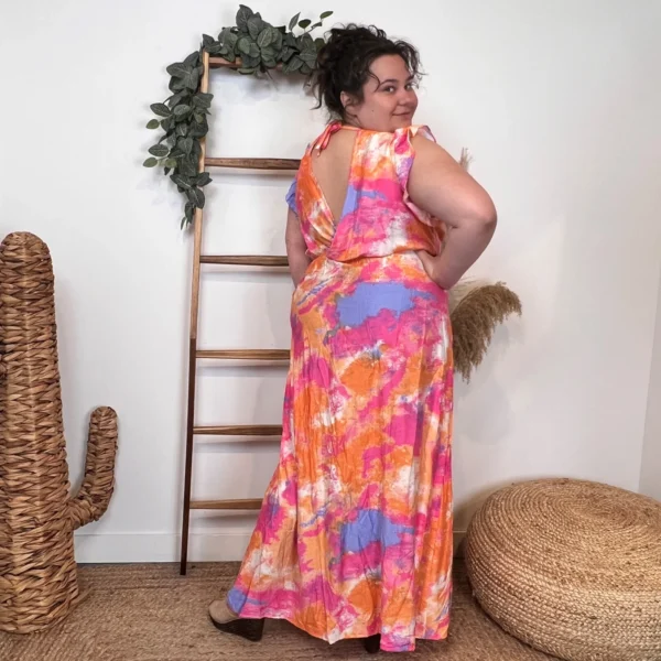 K342- Robe longue Aquarelle (T40-T48) - corail - 48