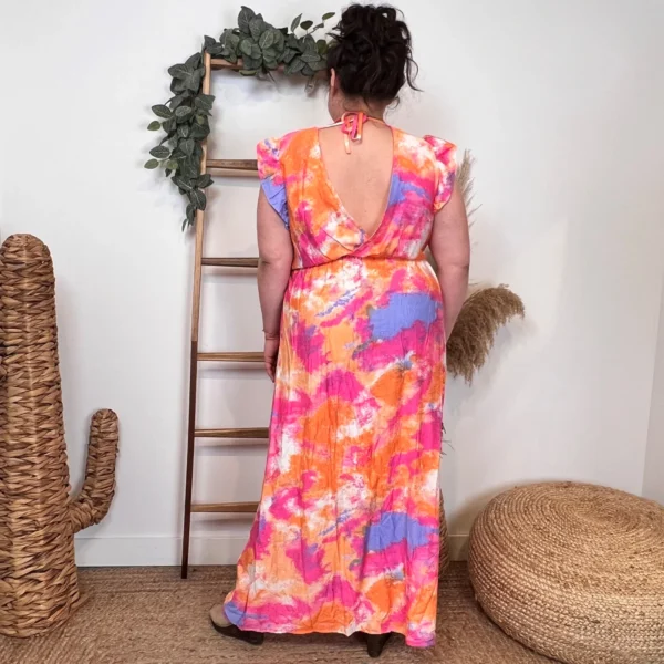 K342- Robe longue Aquarelle (T40-T48) - corail - 48