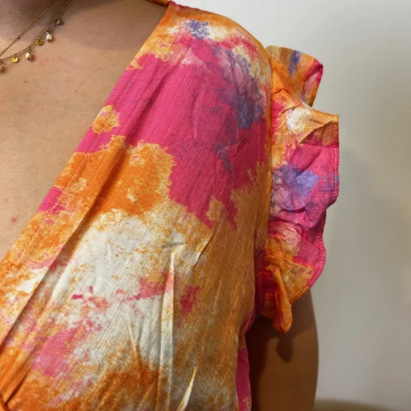 K342- Robe longue Aquarelle (T40-T48) - corail - 48