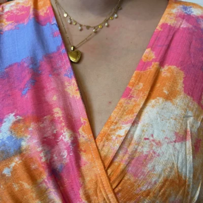 K342- Robe longue Aquarelle (T40-T48) - corail - 48