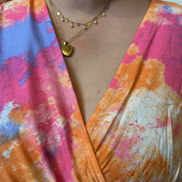 K342- Robe longue Aquarelle (T40-T48) - corail - 48