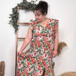 K321 - Robe longue feuilles (T40-T48) - rouge-vert - 48