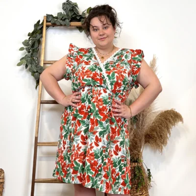 K422- Robe courtes feuilles (T40-T48) - rouge - 48