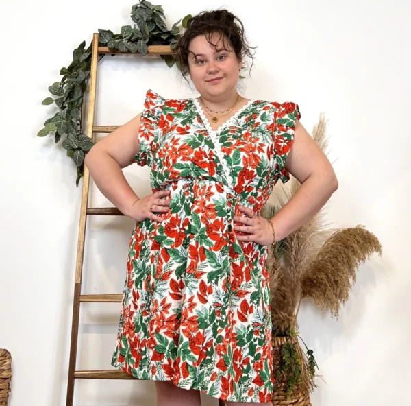 K422- Robe courtes feuilles (T40-T48) - rouge - 48