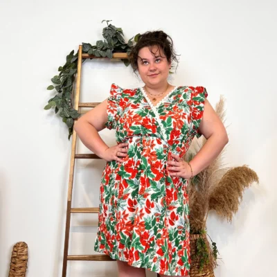 K422- Robe courtes feuilles (T40-T48) - rouge - 48