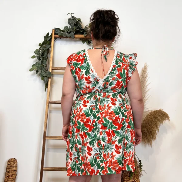 K422- Robe courtes feuilles (T40-T48) - rouge - 48