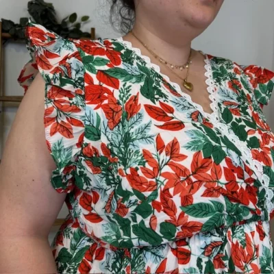 K422- Robe courtes feuilles (T40-T48) - rouge - 48