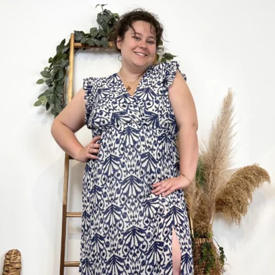 K300- Robe longue fendue (T40-T48) - marine - 48