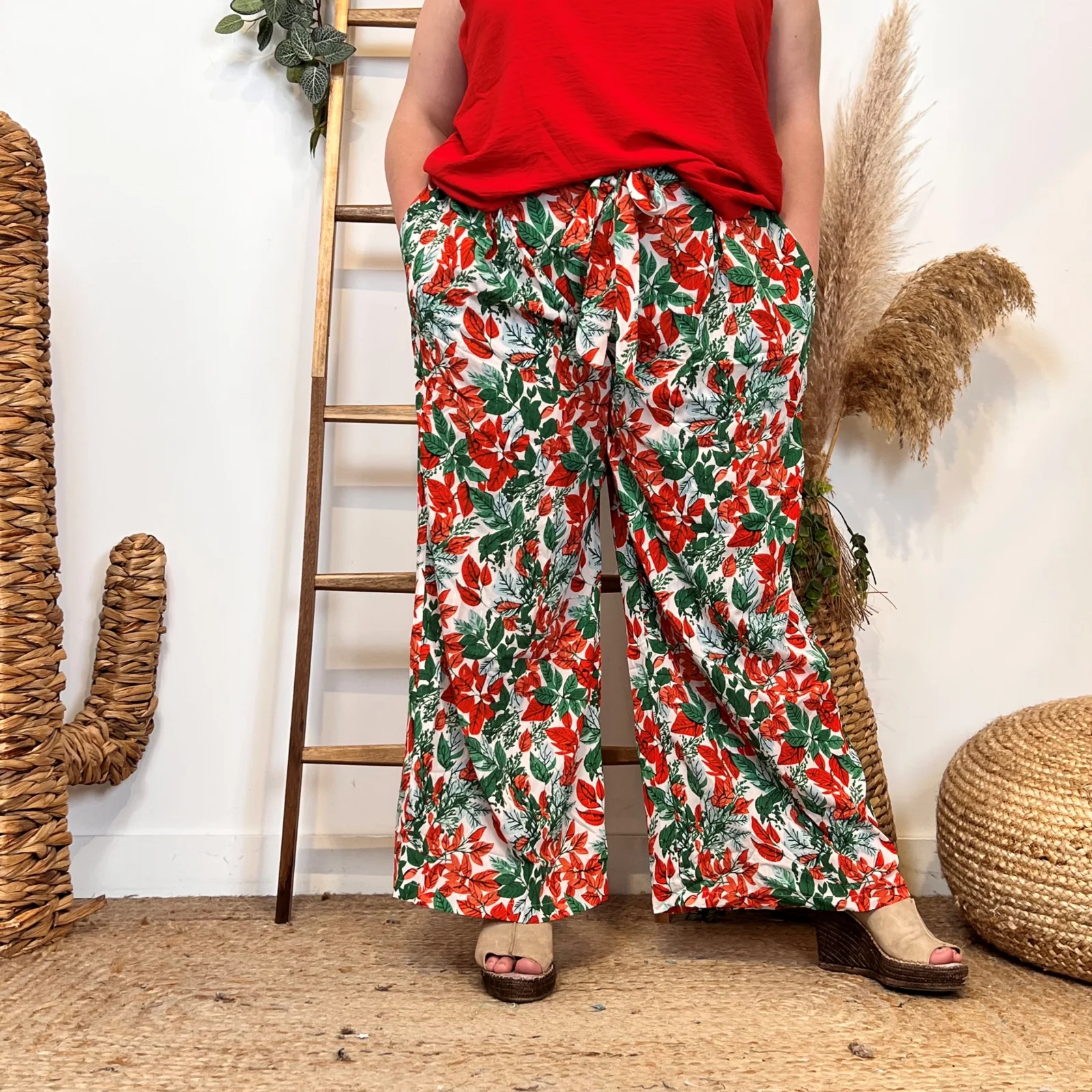 L787- Pantalon fluide (T40-T48) - rouge - 48