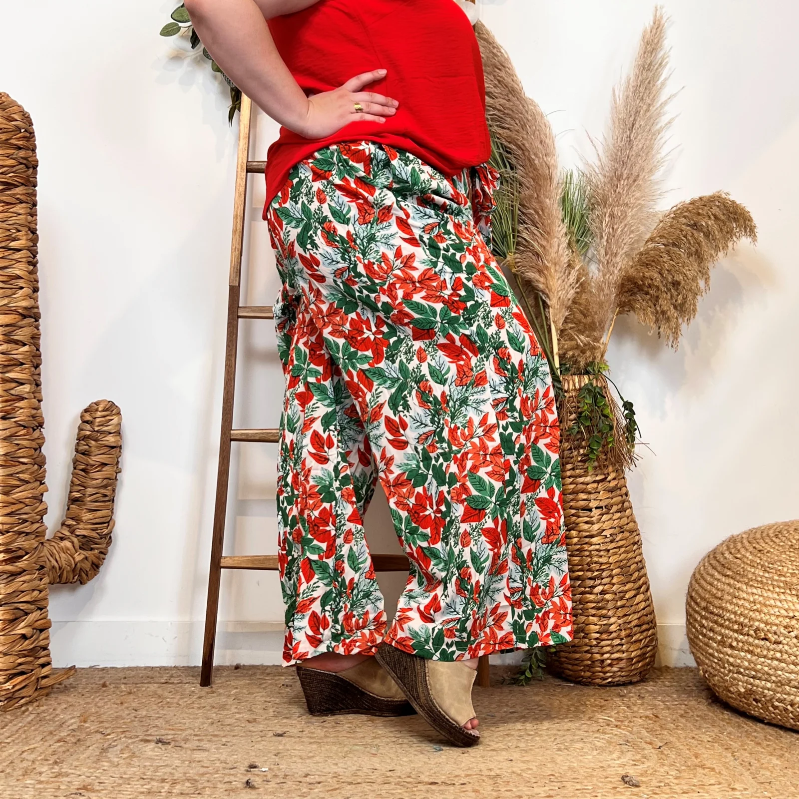 L787- Pantalon fluide (T40-T48) - rouge - 48