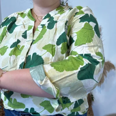 Z780- Tunique « Fleurs de Gingko » (T44-T52) - vert-anis - 52