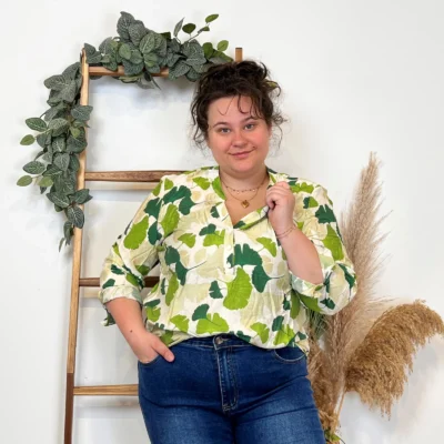 Z780- Tunique « Fleurs de Gingko » (T44-T52) - vert-anis - 52