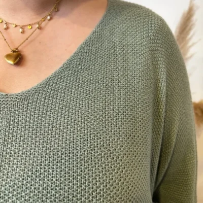 Z163- Pull Nid d'Abeille (Gt) 🇮🇹 - kaki - taille-unique-grande-taille