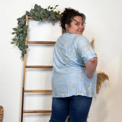 Z769- Tunique Christy Marguerites (T44-T52) - bleu-ciel - 52