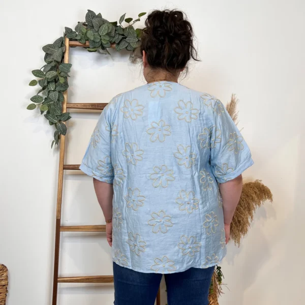 Z769- Tunique Christy Marguerites (T44-T52) - bleu-ciel - 52