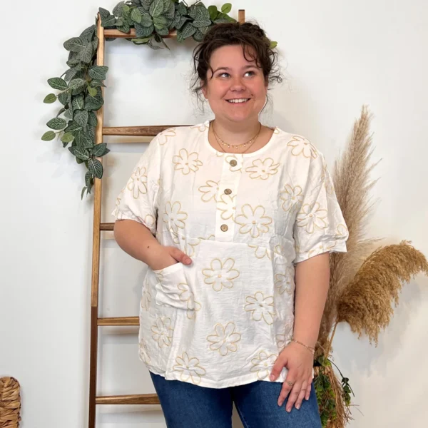 Z769- Tunique Christy Marguerites (T44-T52) - blanc - 52