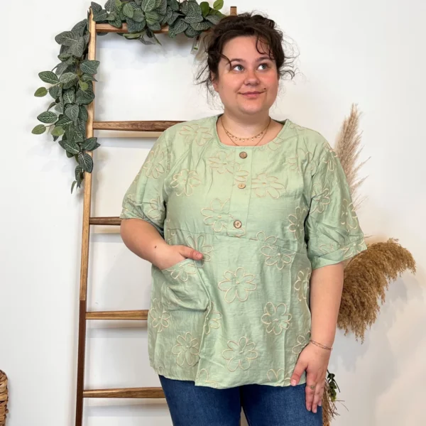 Z769- Tunique Christy Marguerites (T44-T52) - vert-celadon - 52