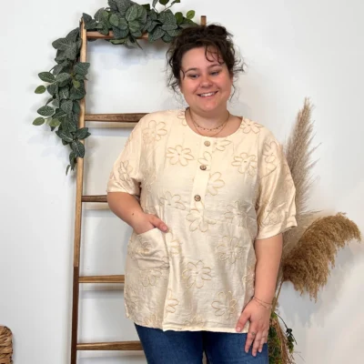 Z769- Tunique Christy Marguerites (T44-T52) - beige - 52