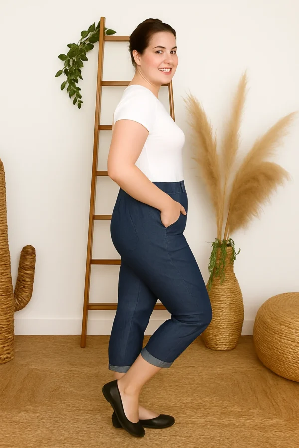 T581- Pantacourt 95% coton JST (T38-T52) - denim - 58