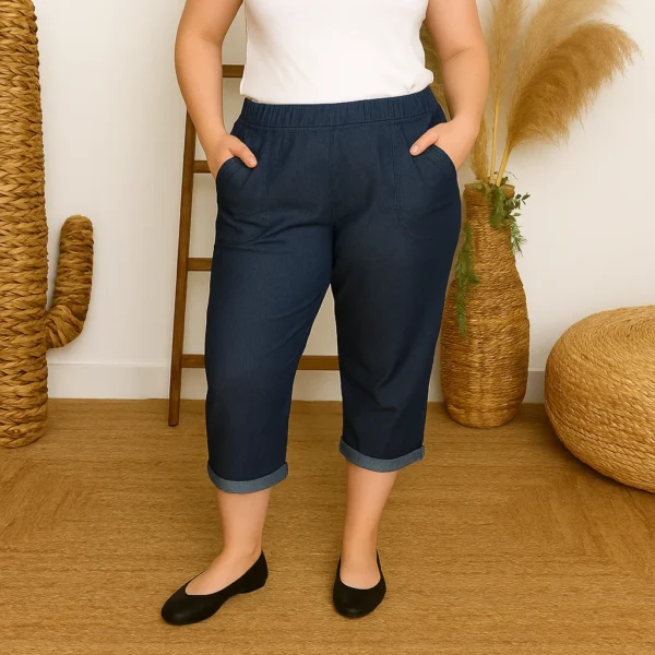 T581- Pantacourt 95% coton JST (T38-T52) - denim - 58