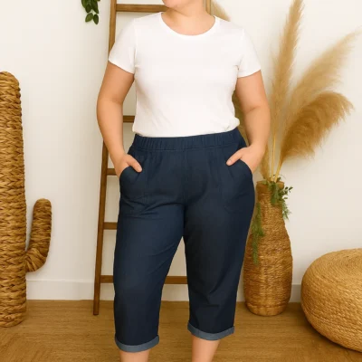 T581- Pantacourt 95% coton JST (T38-T52) - denim - 58