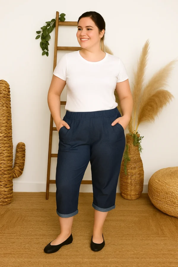 T581- Pantacourt 95% coton JST (T38-T52) - denim - 58