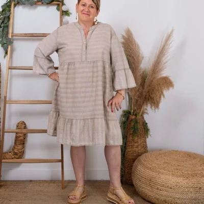 Z319- Robe coton délavé C'Mélodie - taupe - taille-unique-grande-taille