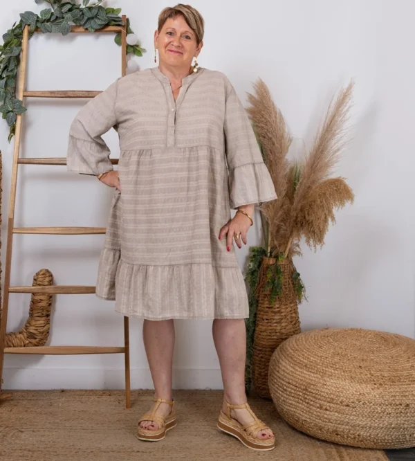 Z319- Robe coton délavé C'Mélodie - taupe - taille-unique-grande-taille