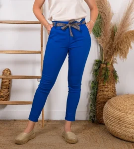 Pantalon stretch femme ceinture fantaisie T36-T50 - bleu-royal - 50