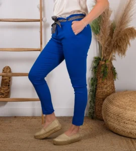 Pantalon stretch femme ceinture fantaisie T36-T50 - bleu-royal - 50