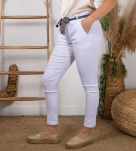 Pantalon stretch femme ceinture fantaisie T36-T50 - ecru - 50