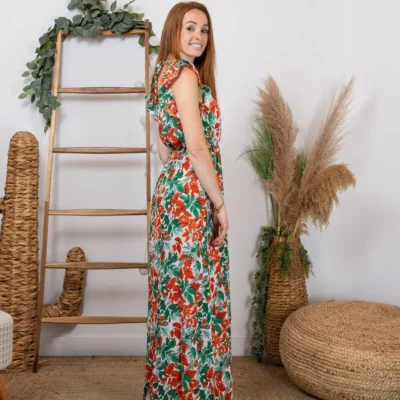 K320- Robe longue feuilles (T36-T40) - rouge - 38