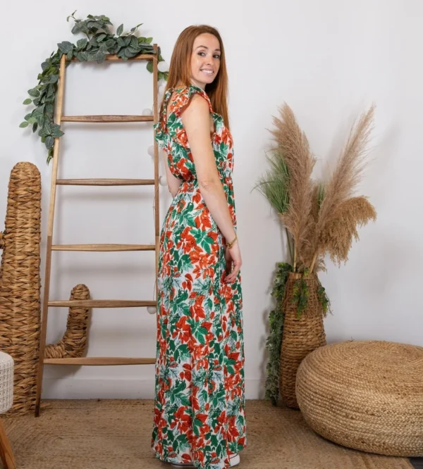 K320- Robe longue feuilles (T36-T40) - rouge - 38