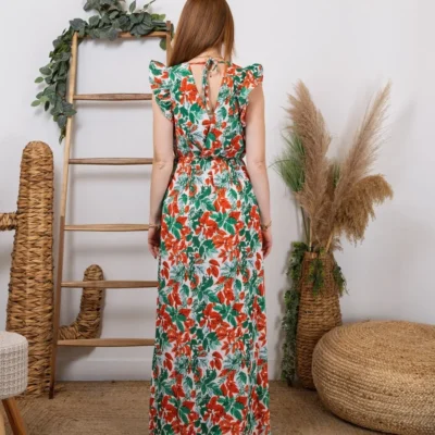 K320- Robe longue feuilles (T36-T40) - rouge - 38