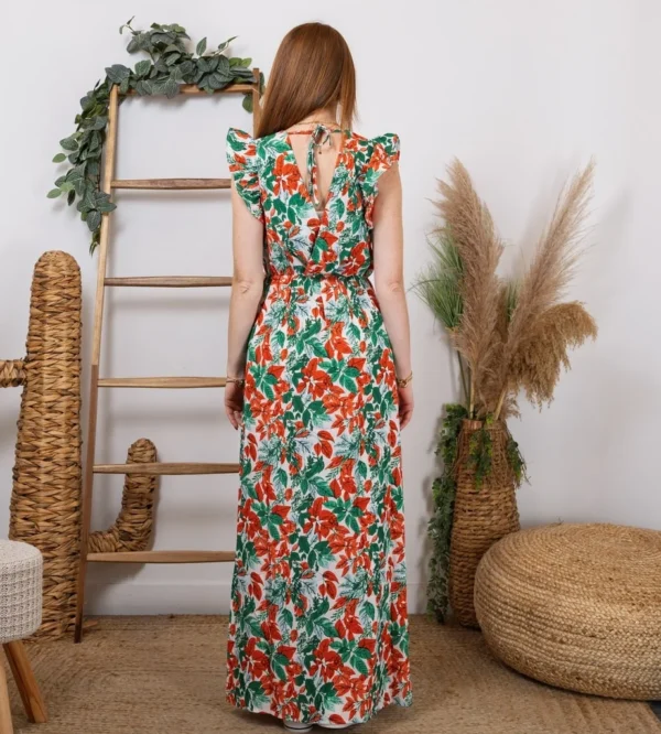 K320- Robe longue feuilles (T36-T40) - rouge - 38