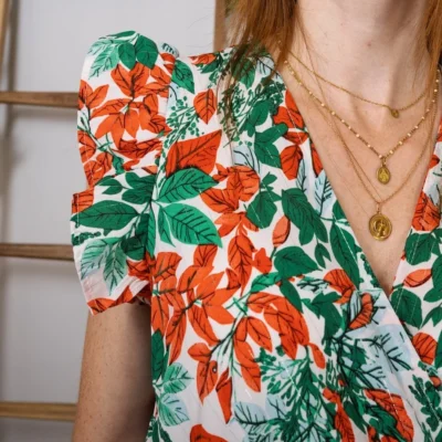 K320- Robe longue feuilles (T36-T40) - rouge - 38