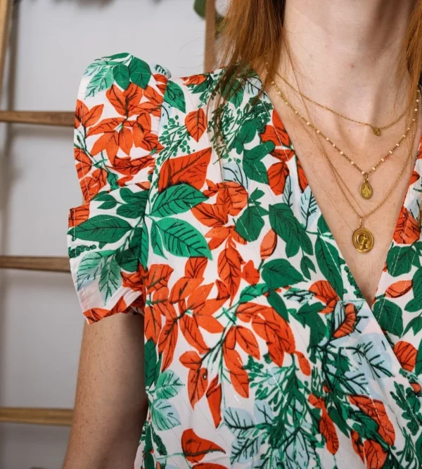 K320- Robe longue feuilles (T36-T40) - rouge - 38