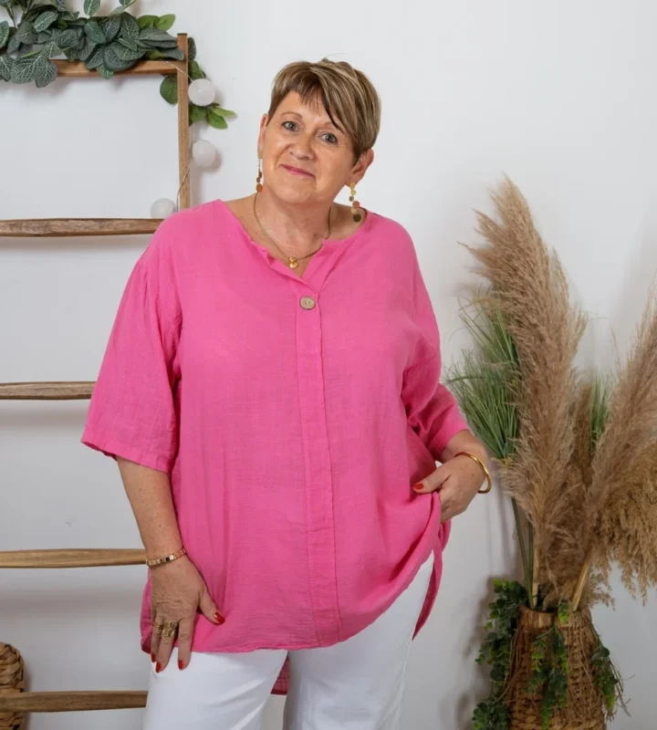 K243- Tunique Coton lin (Gt) 🇮🇹 - fuchsia - taille-unique-grande-taille
