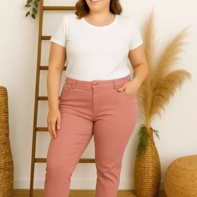 P090- Jean 7/8ème Voggo (T42-T50) - rose-poudre - 50