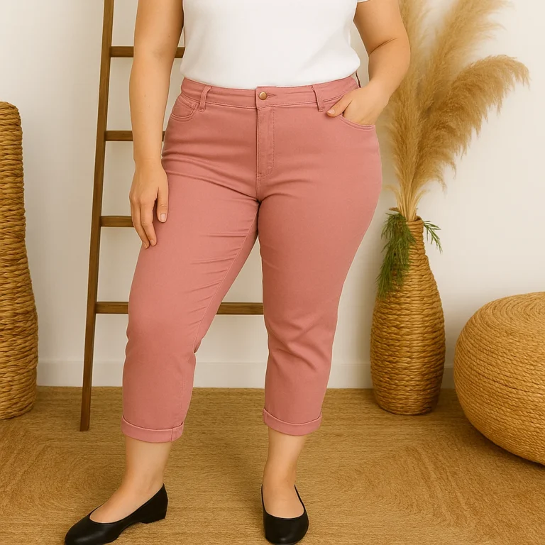 P090- Jean 7/8ème Voggo (T42-T50) - rose-poudre - 50