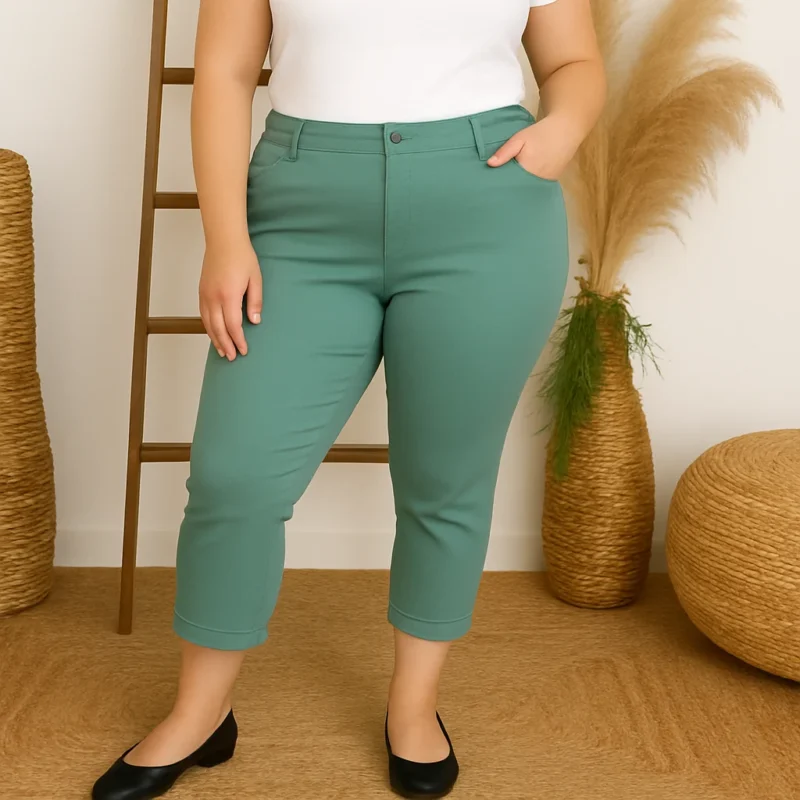 P096- Jean 7/8ème Voggo (T42-T50) - vert-celadon-fonce - 50