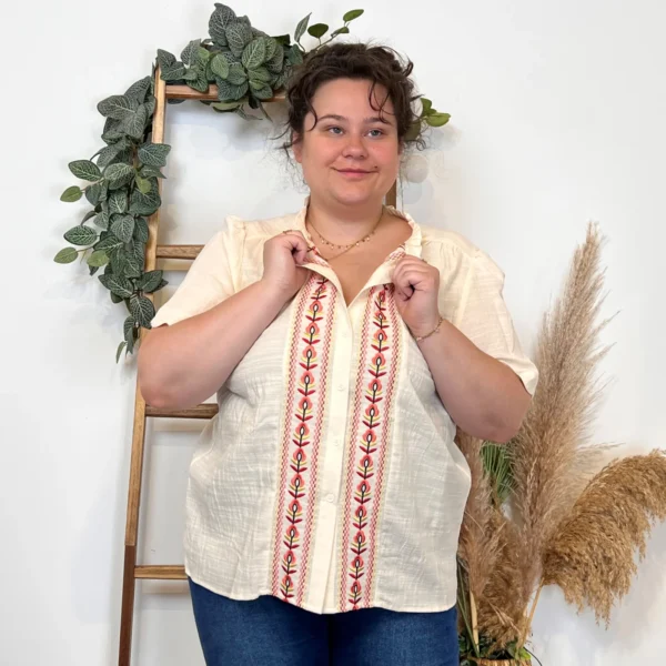 K294- Blouse Fleurie (T40-T48) - beige - 48