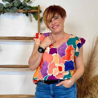 K263- Top Coloré dos boutonné (T36-T40) - orange - 38