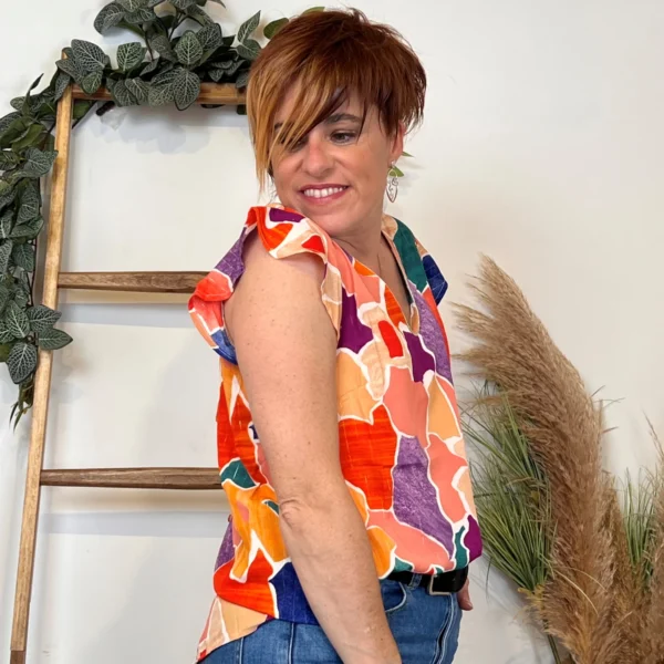 K263- Top Coloré dos boutonné (T36-T40) - orange - 38